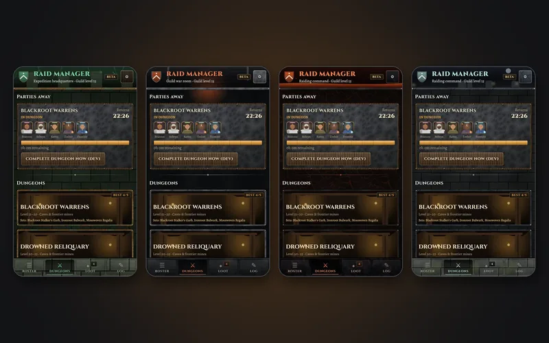 The interface changes with the guild's level: jungle, iron, volcanic and undead